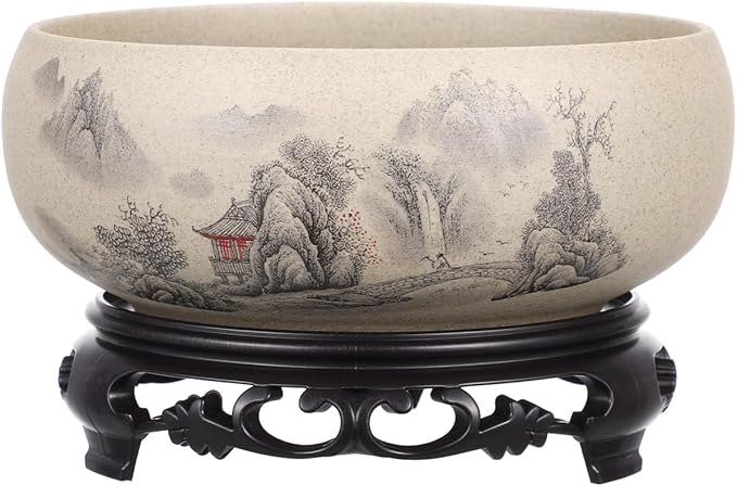 DOITOOL Blue and White Porcelain Planter with Ceramic Base 6.69In Lotus Flower Pot Indoor Hydroponic Bonsai Decorative Plant Container for Home Garden Office