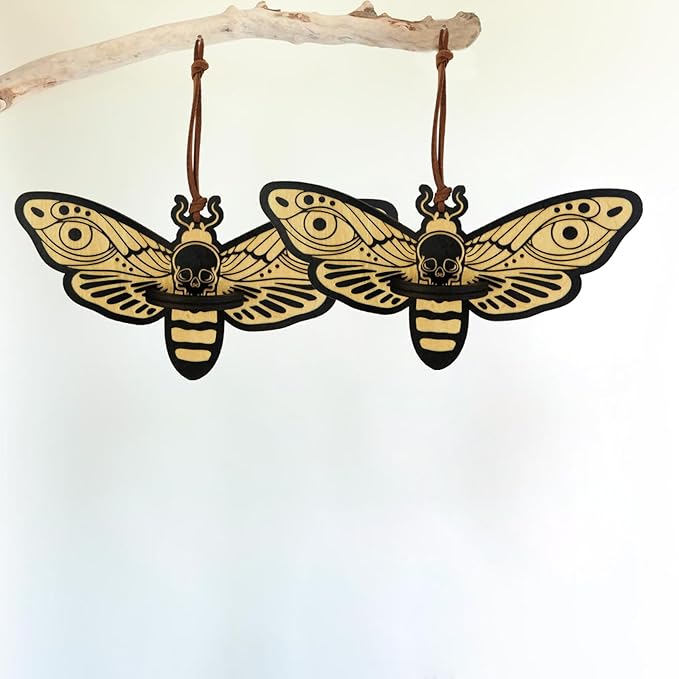 Laisgee Death Head Moth Airplant Holders, Gothic Wall Hanging, Skull Moth Indoor Planter Halloween Witchy Wood Air Fern Holders for Plant Lover Bug Collector, 2 PCS