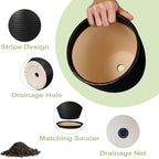 12 Inch Pots for Plants - Ceramic Planter Pot, Large Flower Pot with Drainage Hole and Saucer for Home Patio Garden Office Indoor Outdoor, Black