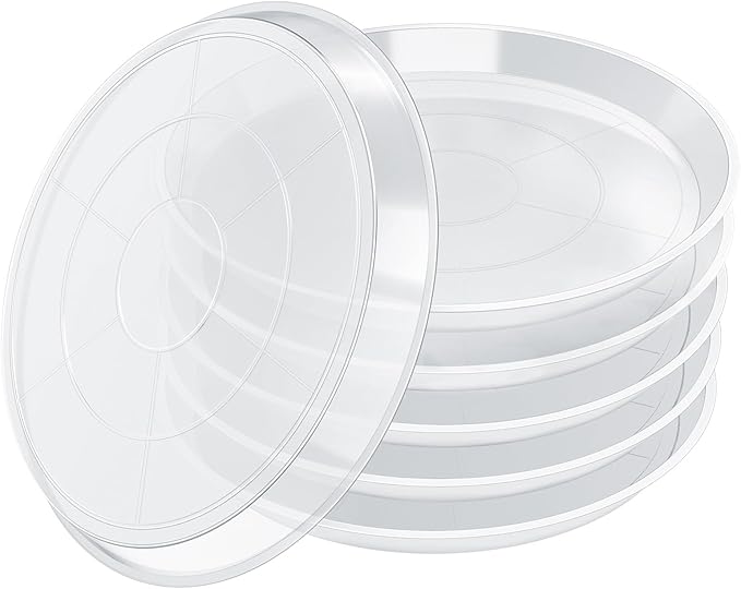 FUIJOL 6 Pack Clear Plant Saucer, Durable Plant Drip Trays Saucers for Pots, No Holes Water Catcher Trays for Indoor Outdoor Planter, Sturdy Base Plate (Clear, 6.2"-6Pack)