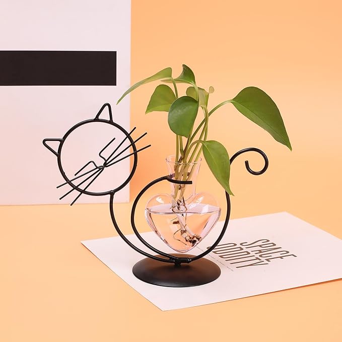 Plant Terrarium Plants Propagation Station Cat Lover Gifts for Women Home Office Decor Cat Desk Accessories