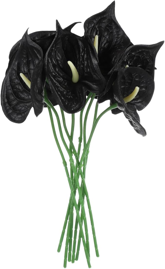 uxcell 8Pcs 11inch Artificial Anthurium Lily Flowers, Permanent Flower Bouquet for Home Arrangements Wedding Festival Decoration Crafts Store Decor Accessories, Black
