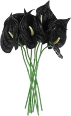 uxcell 8Pcs 11inch Artificial Anthurium Lily Flowers, Permanent Flower Bouquet for Home Arrangements Wedding Festival Decoration Crafts Store Decor Accessories, Black