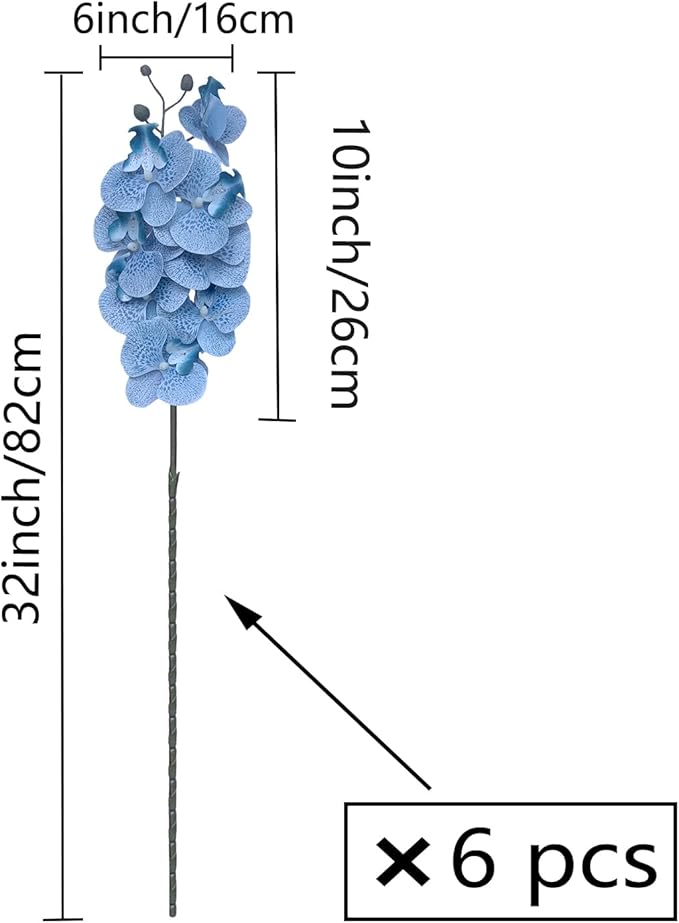 FagusHome 32 Inch Artificial Phalaenopsis Flowers 6 Pcs Artificial Orchid Flowers Stem Plants for Home Décor (Blue Piebald), FH1000143