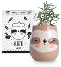 Sloth Animal Ceramic Planter for Indoor and Outdoors, 3 x 3 x 4 in., Cute Hand Painted Designed in Argentina, Convenient Drain Hole