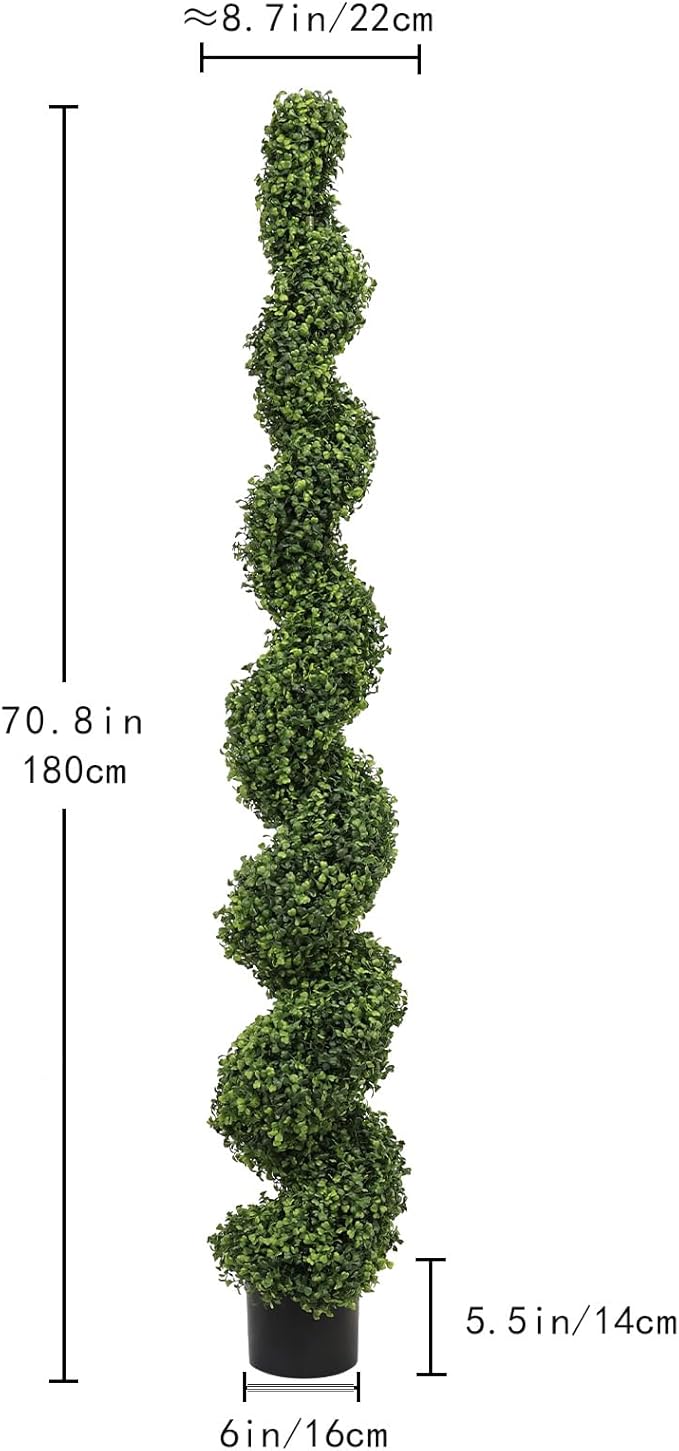 THE BLOOM TIMES 6ft Tall Spiral Topiary Trees Artificial Outdoor Set of 2, Large Faux Boxwood Fake Plants Outside UV Resistant for Front Porch Planter Garden Patio Decor 6 Foot