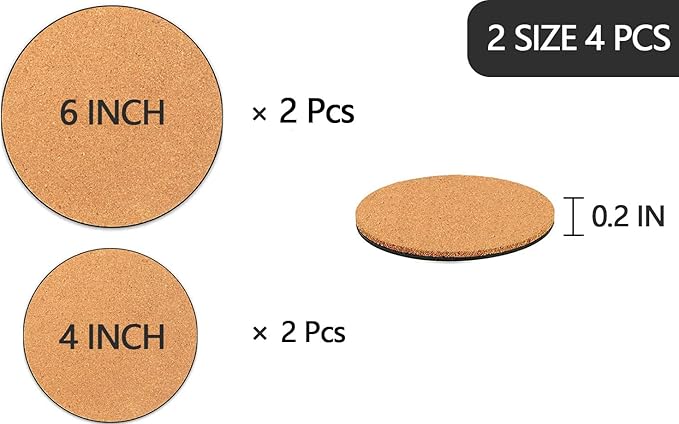 4 Pieces 2 Sizes Cork Plant Coasters, 4/6 Inch Cork Plant Mats, Cork Coaster for Planters, Plant Coasters for House Plants Indoors (Nude & Black)
