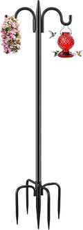 Gtongoko Double Shepherds Hook 92 Inch Bird Feeder Pole 1 Pack 3/4 Inch Thick Heavy Duty Garden Hooks for Outdoor Hanging Hummingbird Feeder, Plant Baskets, Solar Light Lanterns, String Light