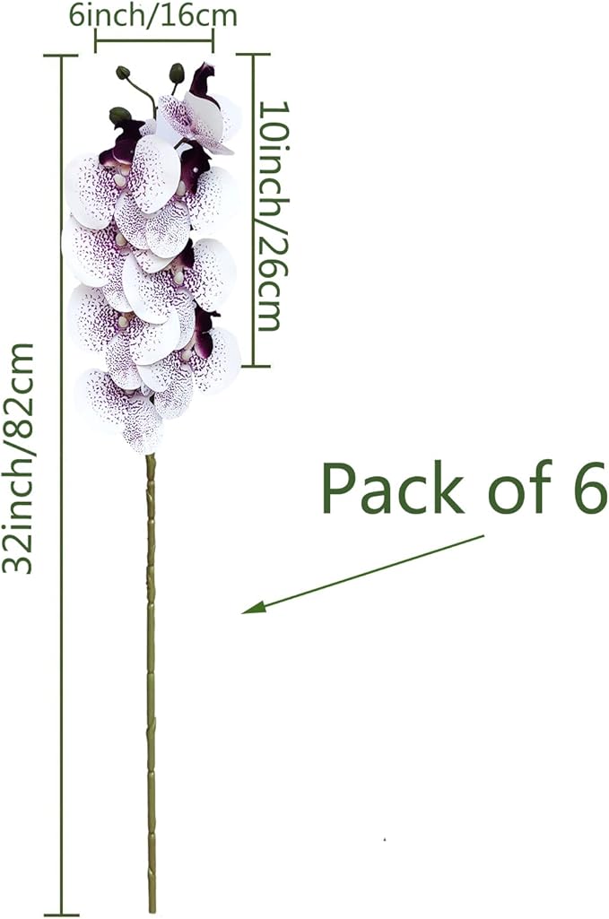 FagusHome 32 Inch Artificial Phalaenopsis Flowers 6 Pcs Artificial Orchid Flowers Stem Plants for Home Décor (Purple Core)