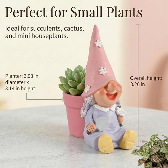 Succulent pots, 4 inch Plant pots gnome Garden Decor Planters for Indoor Plants with Drainage, Gifts for Mom Grandma Women