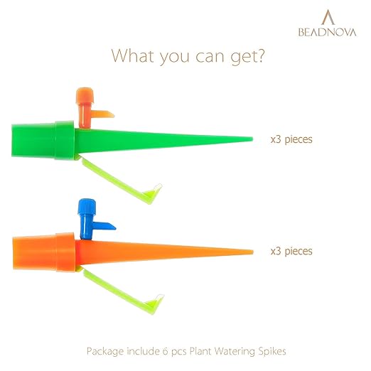 BEADNOVA Plant Self Watering Spikes Automatic Irrigation Equipment Adjustable Self Watering Spikes for Plants with Slow Release Control Valve (Orange Green, 6pcs)