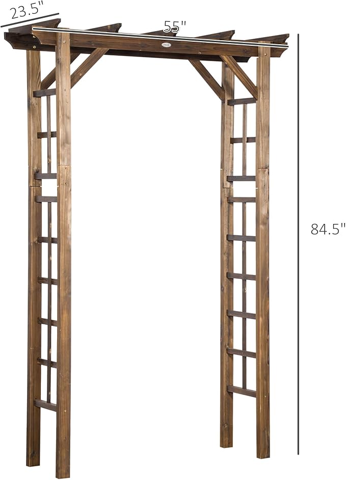 Outsunny 85" Wooden Garden Arbor for Wedding and Ceremony, Outdoor Garden Arch Trellis for Climbing Vines - Carbonized