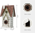 Glitzhome Bird Houses for Outside, 12" H Washed White Distressed Solid Wood Cottage Bird Nesting Box Hanging Bird House for Outdoors, Decorative Birdhouse for Bluebird Wren Sparrow Finch Cardinal