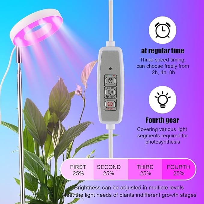 2 Pack 11 Inch Plant Pots with LED Grow Lights,Indoor Flower Pots with Full Spectrum Dimmable Lights,Drainage Holes & Plug,Soil Moisture Meter Included,Modern Planters for Home Office