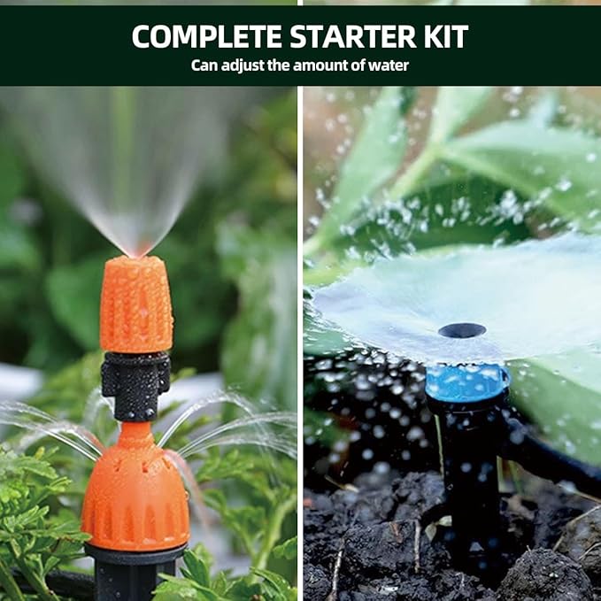 Drip Irrigation System with Water Timer Quick-Connect Automatic Irrigation Kit with 1/2 inch Hose 1/4 inch Distribution Tubing and Accessories DIY Garden Misting System for Yard, Lawn, Patio