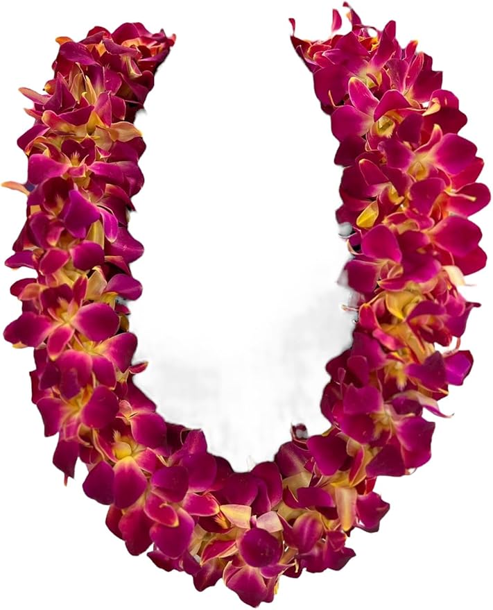Fresh Hand Made Dendrobium Orchid Lei Purple (Orangy Red)