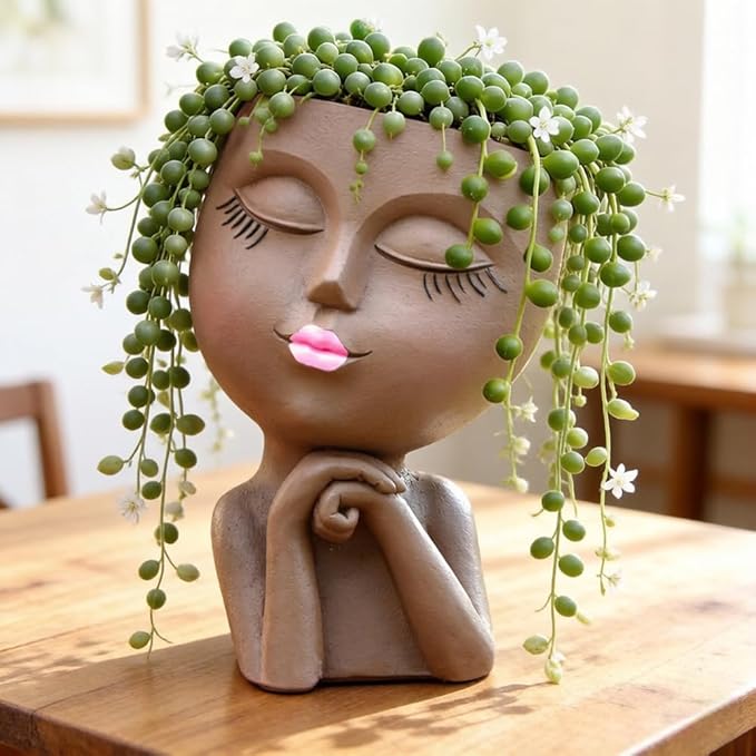 Face Planters Pots Head Planter, Air Plant Holder, Funny Plant Pots, Cute Small Succulent Flower Pot with Drainage for Indoor/Outdoor Plants, Home Garden Gift for Plant Lover, Unique Vase Art Decor 7"