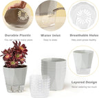 5 Pack Self Watering Plant Pots 5/6.7/8.4 In Self Watering Planters for indoor and Outdoor plants African Violet Self Watering Pots Clear Pots for Plants Herb Orchid Flower Houseplant Pots, Light Grey