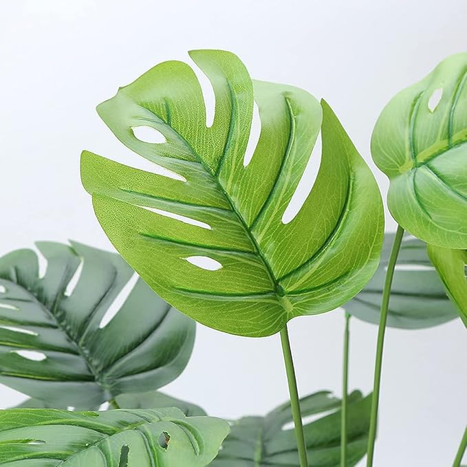 Artificial Shrubs Plant, CATTREE Fake Tropical Palm 2 Pack Taro Leaves Faux Greenery Bushes Realistic Monstera Farmhouse Plants for Home Kitchen Garden Bathroom Bedroom Decor Outdoor Indoor Decoration