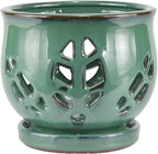W&W Orchid Pot with Holes and Saucer for Repotting, Green, 6.5"