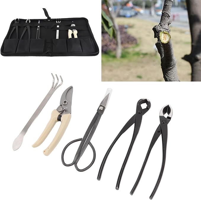 5 Piece Bonsai Tool Set, Carbon Steel Bonsai Scissors Rake Branch Cutter Pruning Shears Pliers Garden Tools