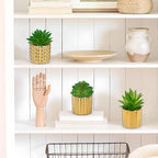 Briful Succulents Plants Artificial in Gold Ceramic Pots (Set of 3), Small Fake Plants for Home Office Desk Decor – Modern Mini Potted Succulents for Bathroom, Bedroom, Living Room Table, Shelf