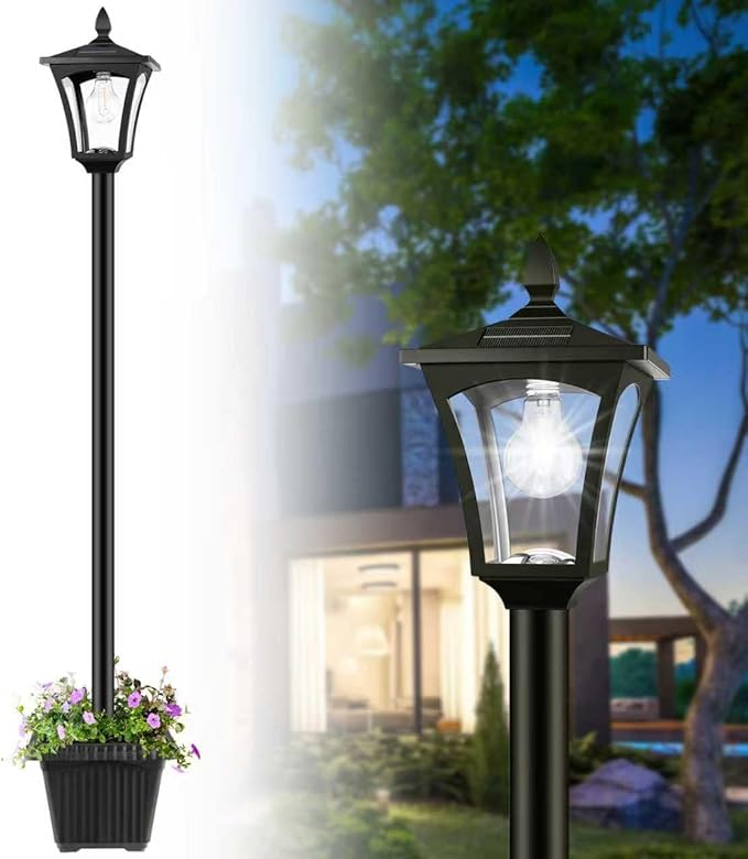 Derynome 72" Solar Lights Outdoor, 6000K Waterproof Solar Post Lamp Ligts with Planter, Dusk to Dawn Garden Lights for Backyard, Pathway, Patio,Lawn, Driveway Decor