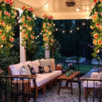 RECUTMS 2pcs Artificial Hanging Plants 32 in Fake Plant Ivy Vine Outdoor, Hanging Champagne Rose Flower Wall Sconce, UV Resistant Plastic for Valentines Day Wall Hanging Decorations(Champagne)