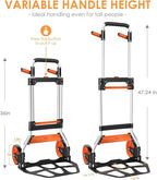 Teprovo Dolly Cart, 309 lb Aluminum Folding Hand Truck with Swivel Handle, Heavy Duty Utility Dolly Foldable Trolley with Elastic Cord, 7 Inch Wheels for Moving, Warehousing, Shopping and More