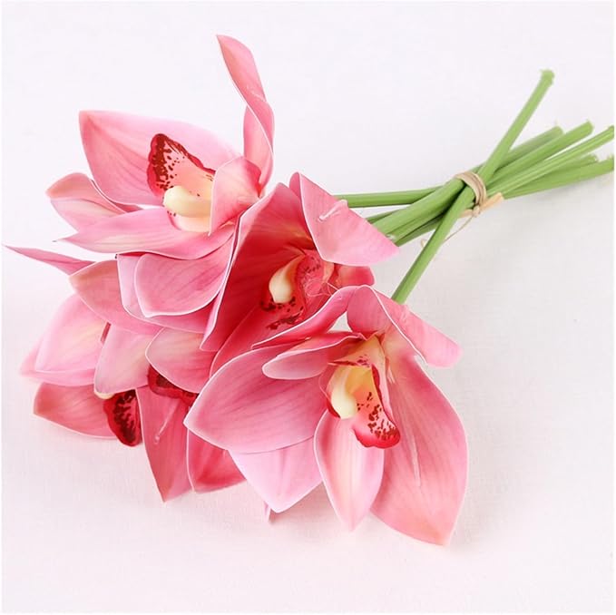 3 Bunches of 18 Tactile cymbidium Orchids Small Bunches of Flowers Hand-Tied Flowers Home Living Room Table Decoration Artificial Flowers Ornaments(Pink)