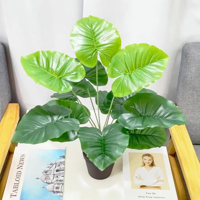 Artificial Caladium Plant with Red and Green Leaves, Red Leaf Artificial Plants Decoration Simulated Bonsai Potted Decor Home Room Party Wedding Office Floor (Green(No Flowerpot), 60cm)