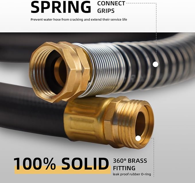 WiseFlow Garden Hose 15FT x 5/8", Heavy Duty Rubber Hose, Water Hose with Five Layered Braiding, Male Female Fittings, 1000PSI Burst, 300PSI Working (Black)