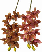 4pcs Artificial Cymbidium Orchid Flower Plant 3D Print Vanda 10 Heads Latex Phalaenopsis Flower (Orange Pink)