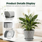 Plant Pots, Self Watering Planters with Drainage Holes and Trays, Flower Pots for Indoor Outdoor - 6 Pack(4/5/6/6.5/7/8 Inch) (Gray)