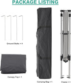 Canopy Tent, 10X10 FT Pop Up Canopy Outdoor Instant Tent Slant Legs with Carrying Bag, Portable Gazebo Shelter for Patio Deck Garden and Beach - 8X8 FT Canopy Cover (Dark Grey)