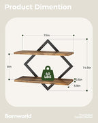 Bamworld Floating Shelves for Wall Planters for Indoor Plants Hanging Shelves Plant Holder Wall Decor Plant Stand Indoor for Plant Hangers Indoor for Living Room Bedroom Bathroom 2-Pack Brown Rhombus