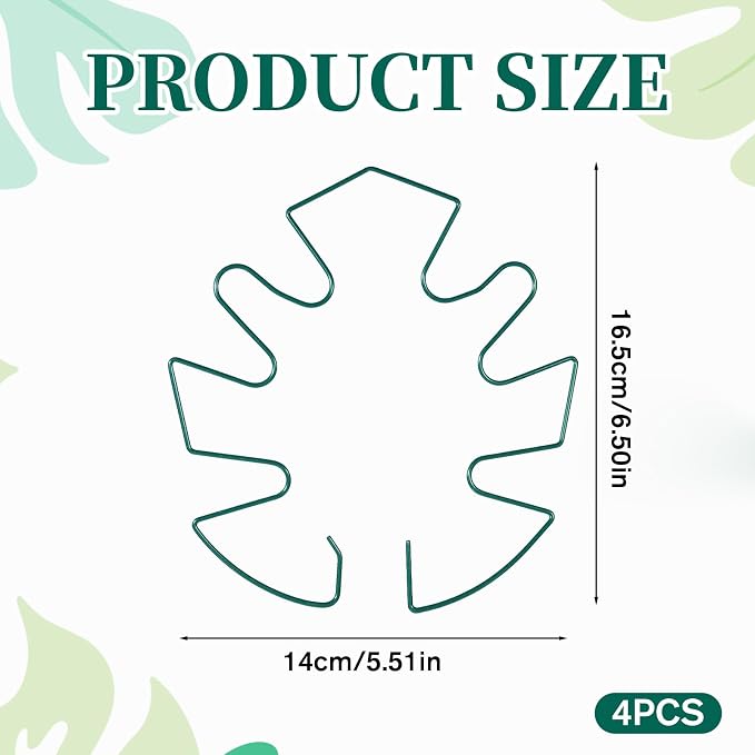 4 Pcs Iron Monstera Plant Support Monstera Trellis with Bamboo Clamp, 6.5x5.5 Inch Plant Stakes for Indoor Plants, Sturdy Metal Frame for Climbing & Thriving Growth (Green)