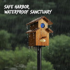 Water Proof Bluebird House for Outside, 2 Layers Metal Roof Water Proof, Outdoor Lifetime Durability Solid Cedar Wood Bird House for Pole, Secure Latch, Updated 1.5" Hole Size (Comfy Mansion)