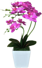 15" Tall Artificial Silk Phalaenopsis Orchid Flower Plant Pot Arrangements (Dark Blue-Purple)