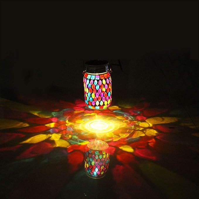 Mosaic Lights Outdoor Hanging Lanterns, Rechargeable Mosaic Solar Lanterns， Outdoor Waterproof Solar Night Lights Table Lamps for Decorations