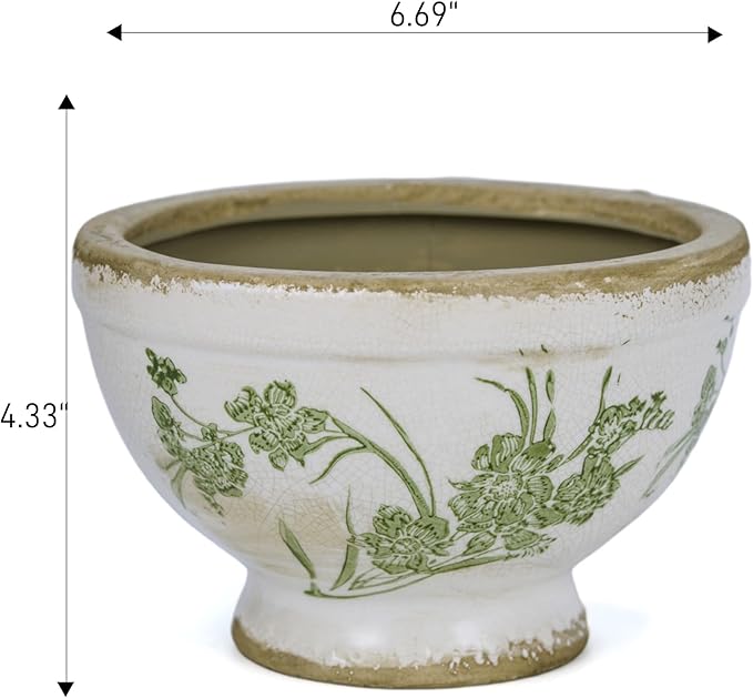 Dosayes Vintage Ice Crackle Grazd Ceramic Flower Pot with Drainage Holes, 4.33 Inch Rustic Planter for Indoor Plants, Outdoor Garden, Farmhouse Gift Tuscan Decor (Green)