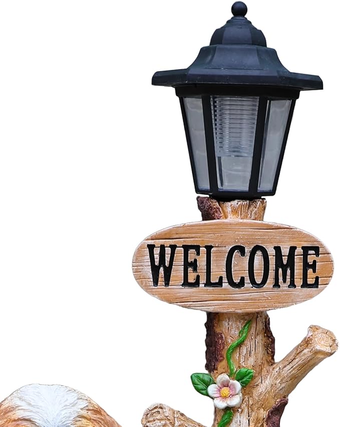 Animal Outdoor Statue Planter Solar Light Welcome Garden Sculpture Resin Flower Pot Decorative Porch Patio Yard Lawn Entryway Figurine with LED Lamp Rustic Plant Holder Ornament Courtyard (E)