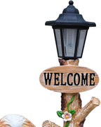 Animal Outdoor Statue Planter Solar Light Welcome Garden Sculpture Resin Flower Pot Decorative Porch Patio Yard Lawn Entryway Figurine with LED Lamp Rustic Plant Holder Ornament Courtyard (E)