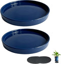 Yukfona Ceramic Plant Saucer Pot Tray Blue 2pcs-12 Inch, Planter Saucers 4 5 6 7 8 9 10 11 12 Inch for Indoors Outdoor, Durable Sturdy Flower Drainage Tray for Glazed Pots Base (12.5 Inch-Blue)