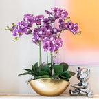 DUYONE 35 Inch Artificial Butterfly Orchid Flowers 4 Pcs with 4 Bundles Leaves Artificial Orchid Flowers Stem Plants for Home Décor (Deep Purple)