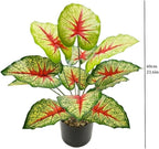 Artificial Caladium Plant with Red and Green Leaves, Red Leaf Artificial Plants Decoration Simulated Bonsai Potted Decor Home Room Party Wedding Office Floor (Yellow(No Flowerpot), 60cm)