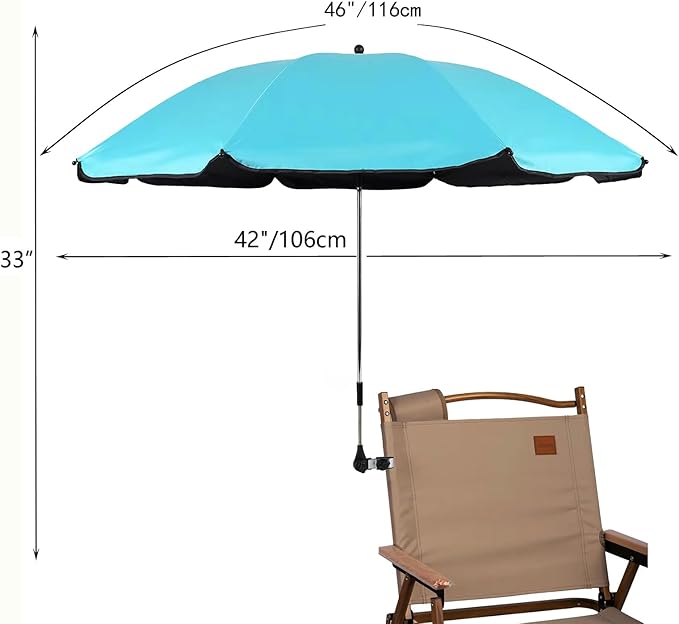 Chair Umbrella with Clamp,46 inches UPF 50+ Clip on Parasol for Patio,Beach Chairs,Strollers,Wheelchairs,Golf Carts