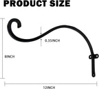 Hourleey 2 Pack Plant Hanger Outdoor, 12 Inch Heavy-Duty Hanging Plant Hook for Outside Basket, Black Metal Wall Mount Plant Bracket Hook for Flower Baskets Bird Feeder