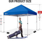 CROWN SHADES 8x8 Pop Up Canopy - Beach Tent with One Push Setup - Easy Outdoor Sun Shade for Events, Parties, Camping - Gazebo with STO-N-Go Cover Bag, Silver Coated Top, Blue
