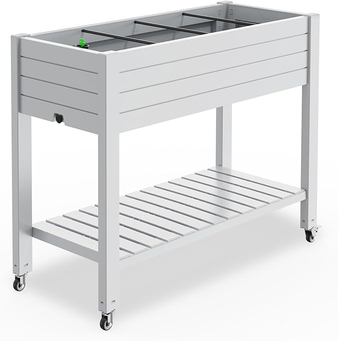 Durable Resin Raised Garden Bed with Drainage Holes & Reinforced Corners - Lightweight Flower Boxes Outdoor for Vegetables, Herbs, and Patio Garden Enclosure System (Ashen, 43.31*17.72*33.66)